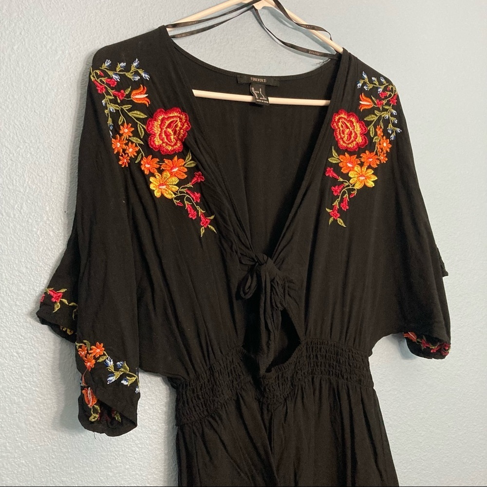 Forever 21 Embroidered Tie Romper - Black - Small - Picture 4 of 6